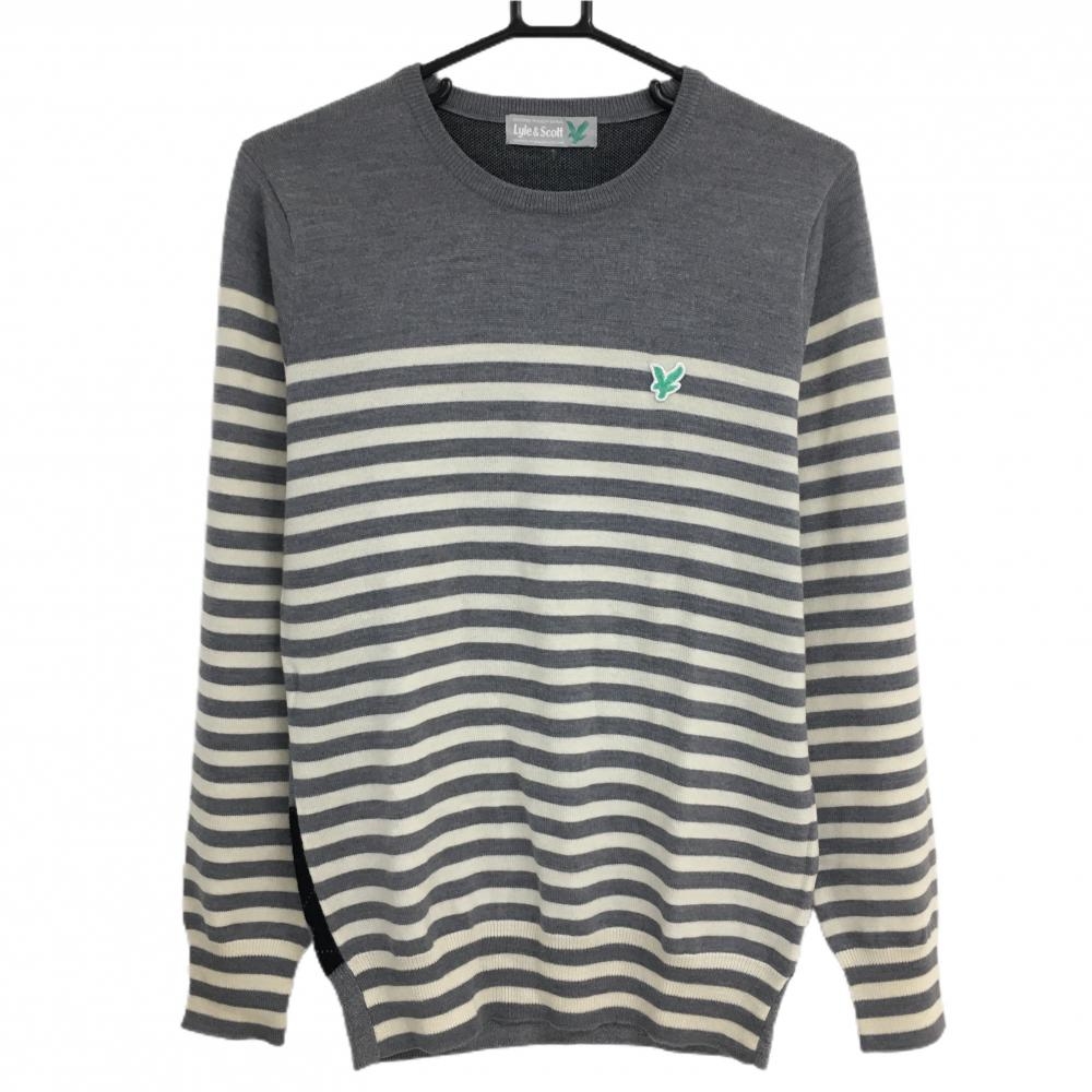 【超美品】ライルアンドスコット セーター グレー×白 一部ボーダー メンズ M ゴルフウェア LYLE&SCOTT