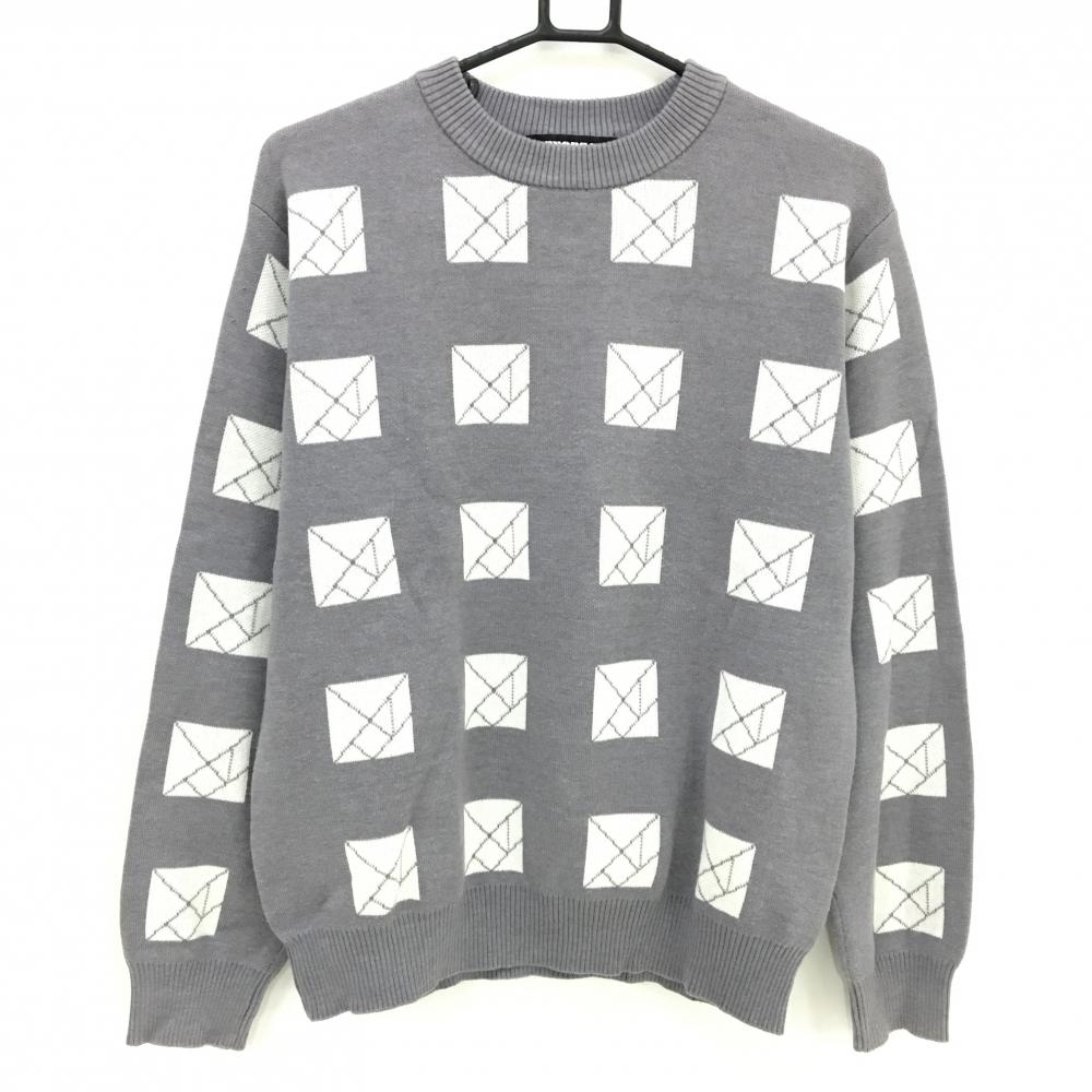 【美品】タングラム セーター グレー×白 前面総柄 ニット  メンズ M ゴルフウェア TANGRAM