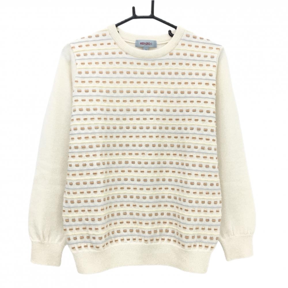 ケンゾーゴルフ セーター 白×マルチカラー 前面総柄 ウール100% メンズ 2 ゴルフウェア KENZO GOLF