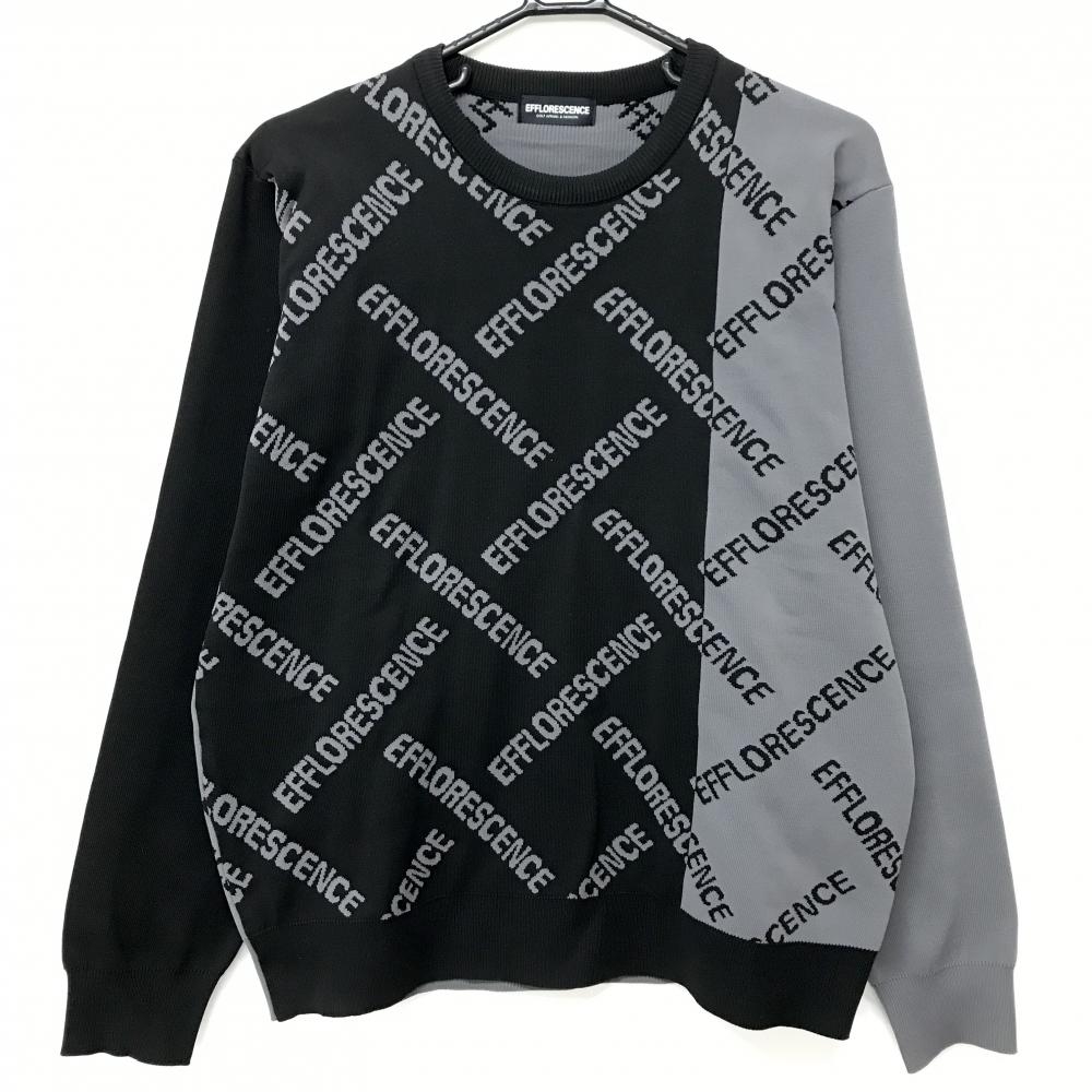 【超美品】エフロレッセンス セーター 黒×グレー 身頃ロゴ総柄 ニット メンズ L ゴルフウェア EFFLORESCENCE