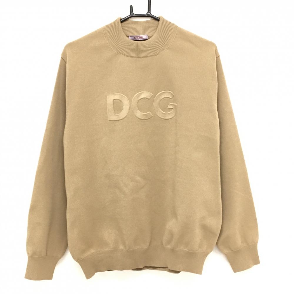 【超美品】ドゥクラッセ ハイネックセーター ベージュ 凹凸ロゴ メンズ L ゴルフウェア DoCLASSE