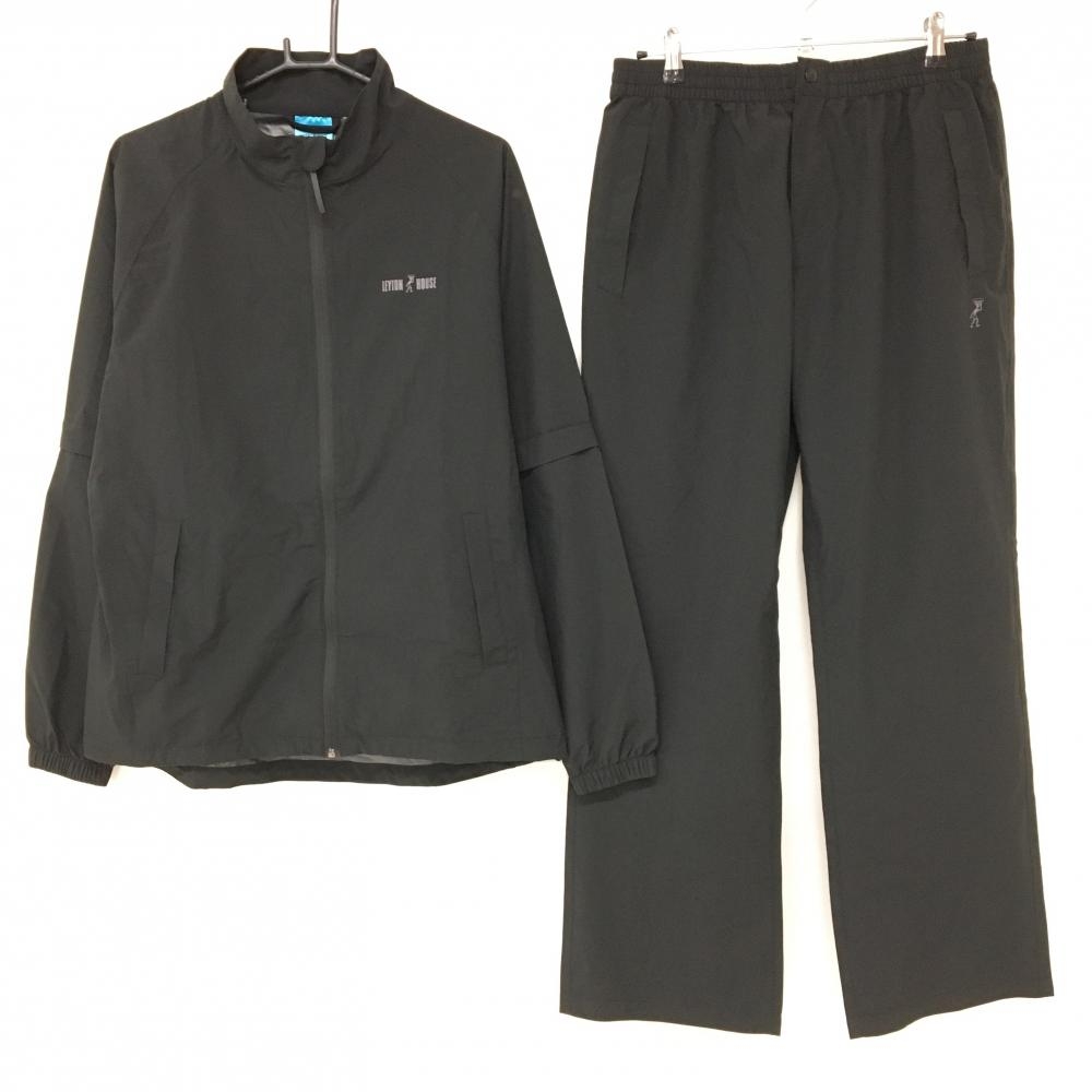 【美品】レイトンハウス レインウェア(2WAYジャケット×パンツ) 黒 袖着脱可 収納袋付  メンズ L ゴルフウェア LEYTON HOUSE