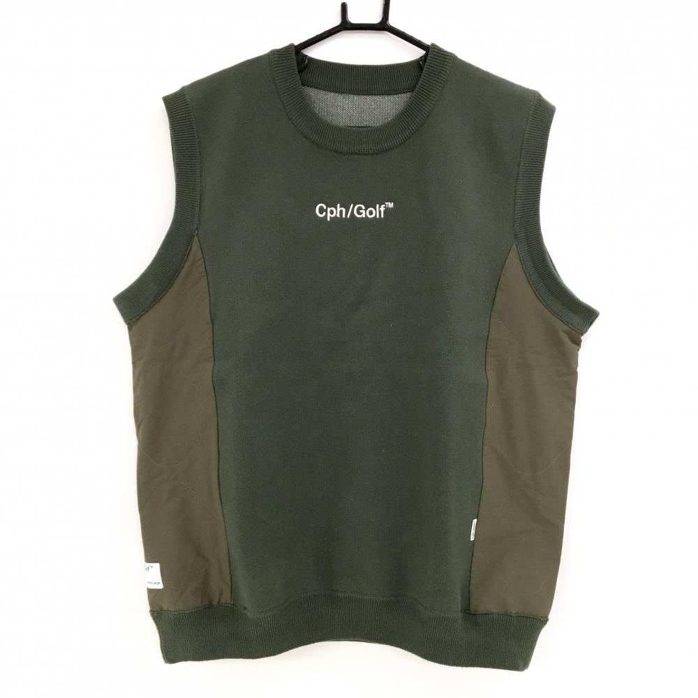 【美品】キャプテンズヘルムゴルフ ニットベスト カーキ×ブラウン サイド切替 コットン混 メンズ XL ゴルフウェア 2025年モデル Cph/Golf