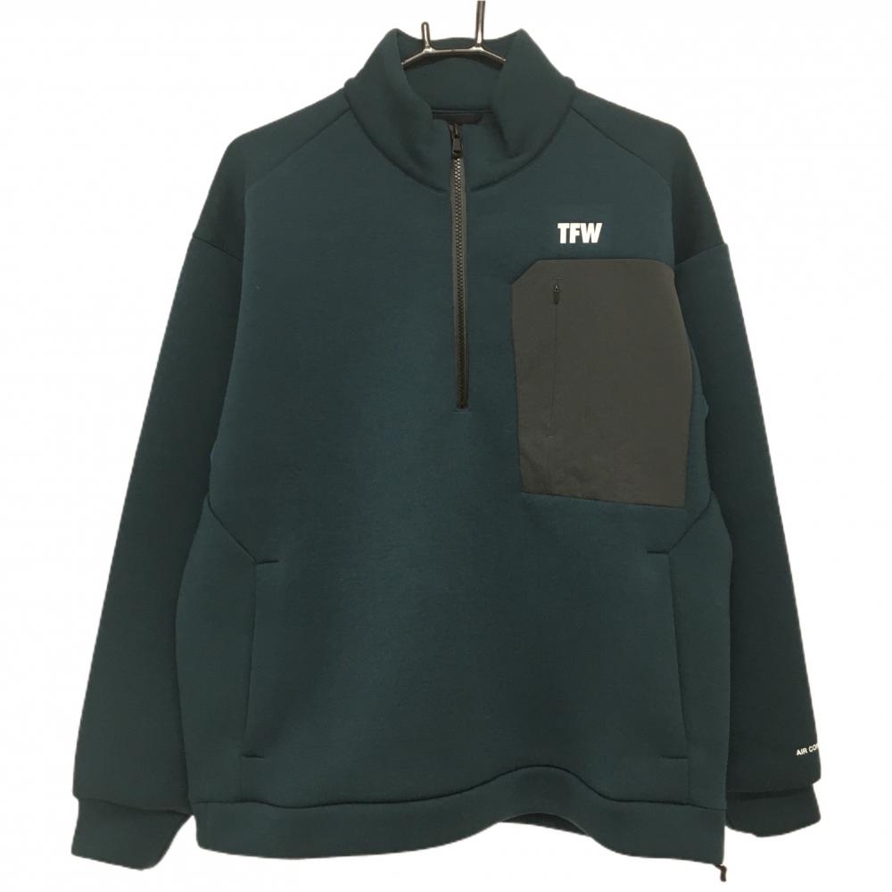 【美品】ティーエフダブリュー ブルゾン グリーン×グレー ダンボールニット ハーフジップ  メンズ L ゴルフウェア 2023年モデル TFW49