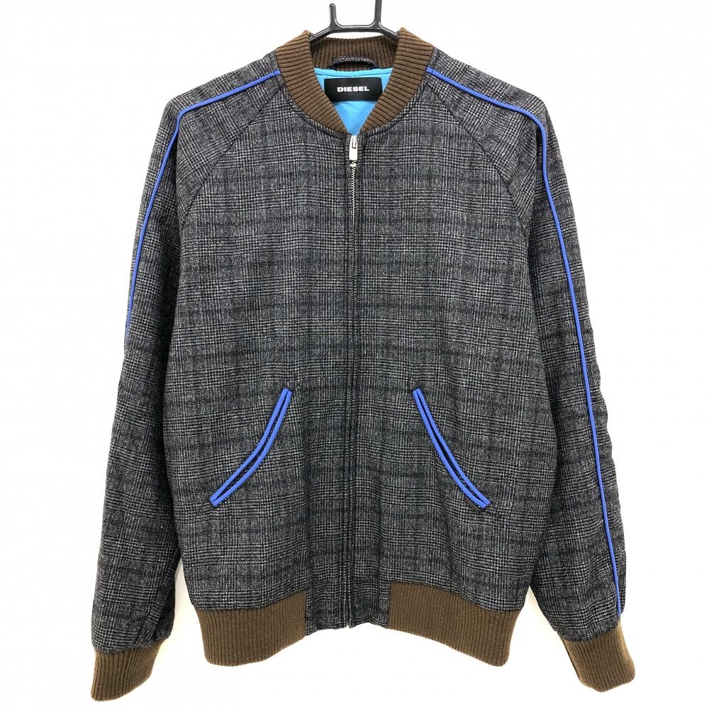 【超美品】ディーゼル ジャケット 杢グレー グレンチェック調 裏地付 パイピング メンズ S ゴルフウェア DIESEL