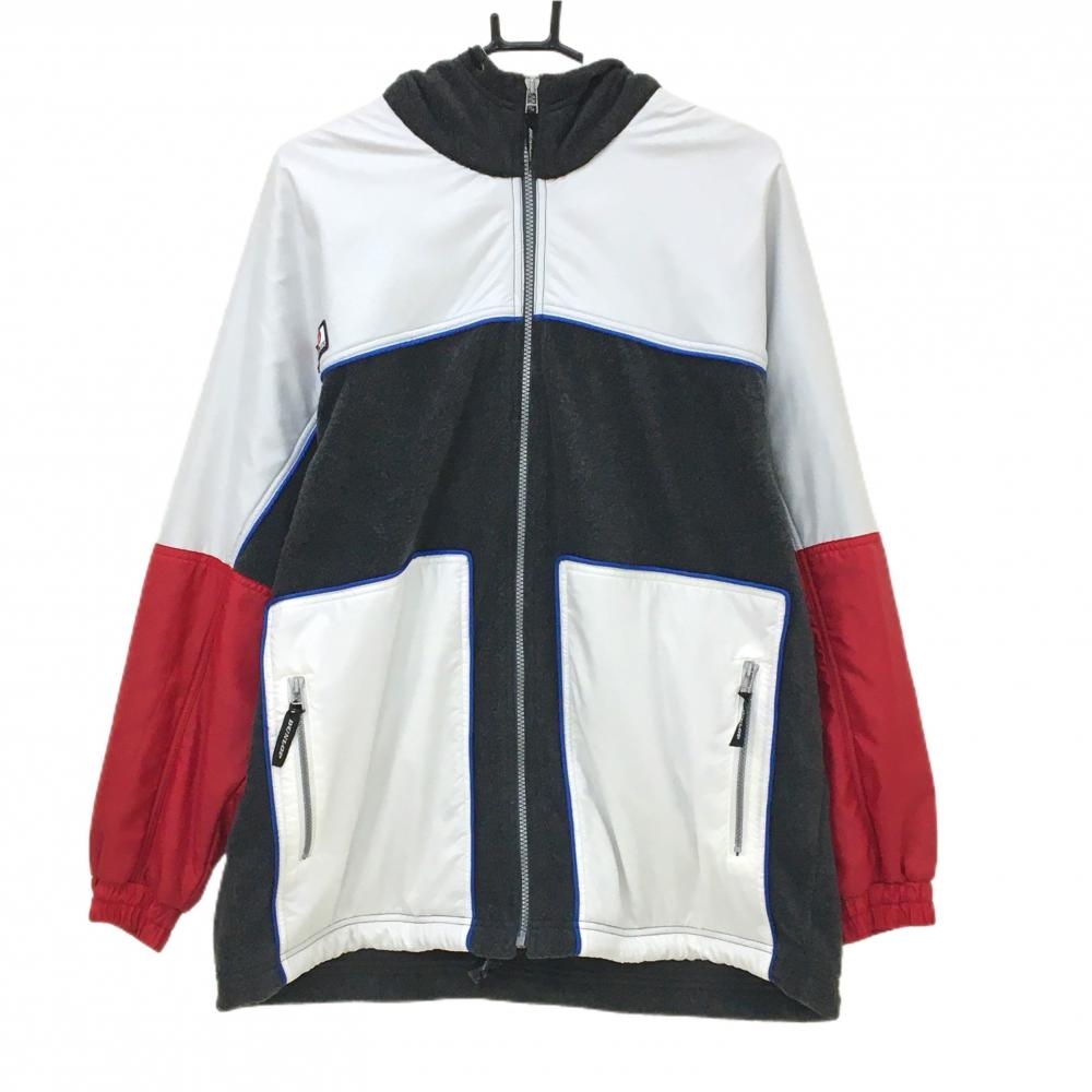 【美品】ダンロップ ジップパーカー 白×グレー×レッド 裏起毛 ジャケット  メンズ MA ゴルフウェア DUNLOP