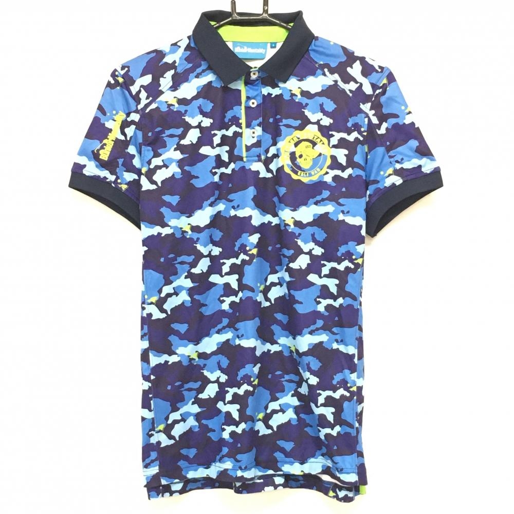 【美品】バンカーメンタリティ 半袖ポロシャツ ブルー×パープル 迷彩 カモフラ メンズ S ゴルフウェア BunkerMentality