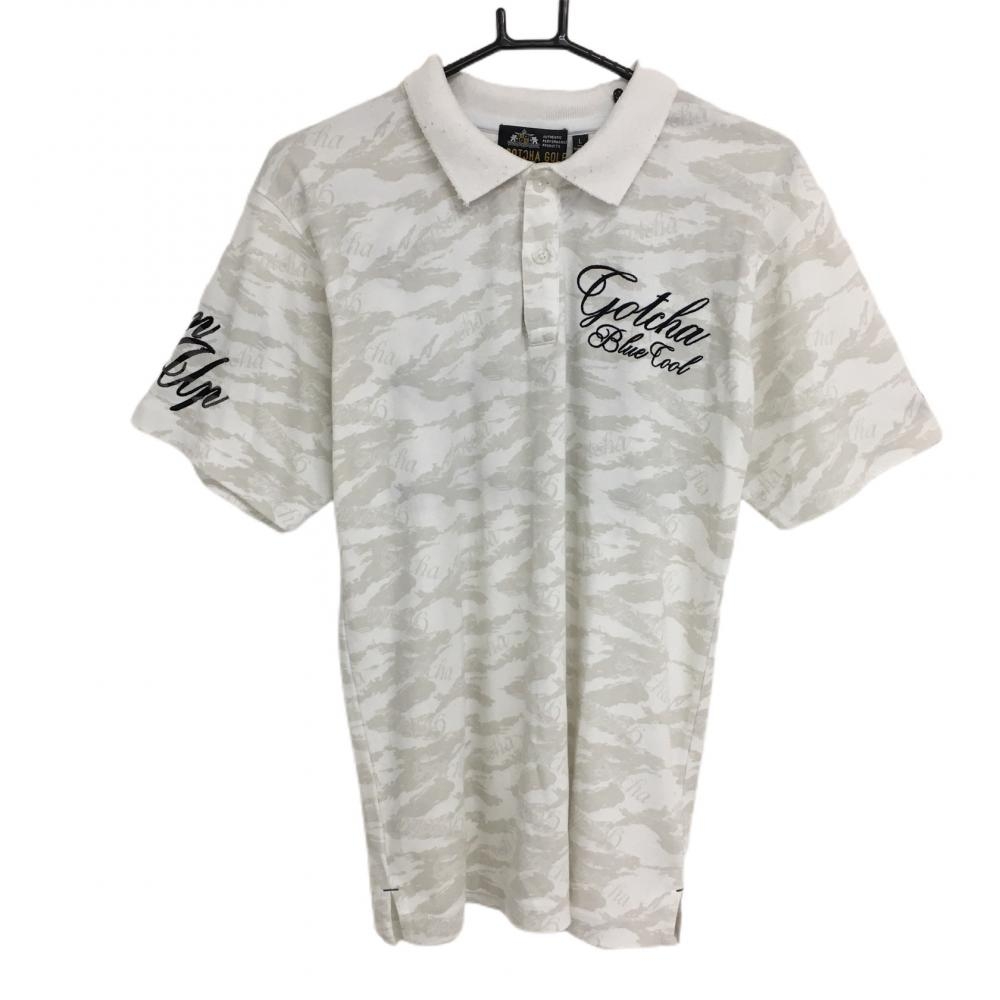 ガッチャゴルフ 半袖ポロシャツ 白×ライトグレー 迷彩調 カモフラ  メンズ L ゴルフウェア GATCHA GOLF 画像