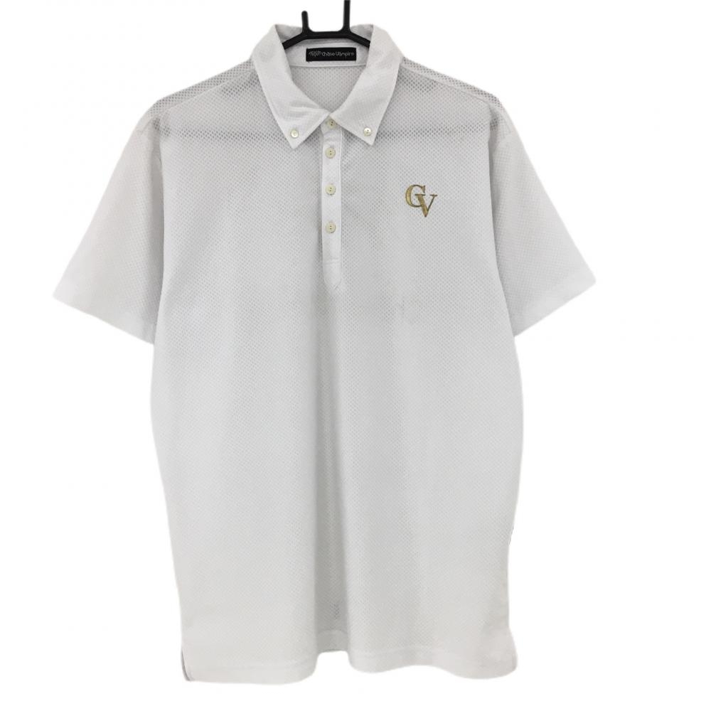 チェイスバンパイア 半袖ポロシャツ 白×ゴールド バックロゴ メッシュ調 ボタンダウン  メンズ L ゴルフウェア チェイスバンパイア