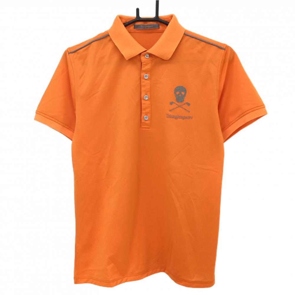 【超美品】トライアングルスクエアー 半袖ポロシャツ オレンジ 襟裏ロゴ  メンズ M ゴルフウェア Trianglesquare