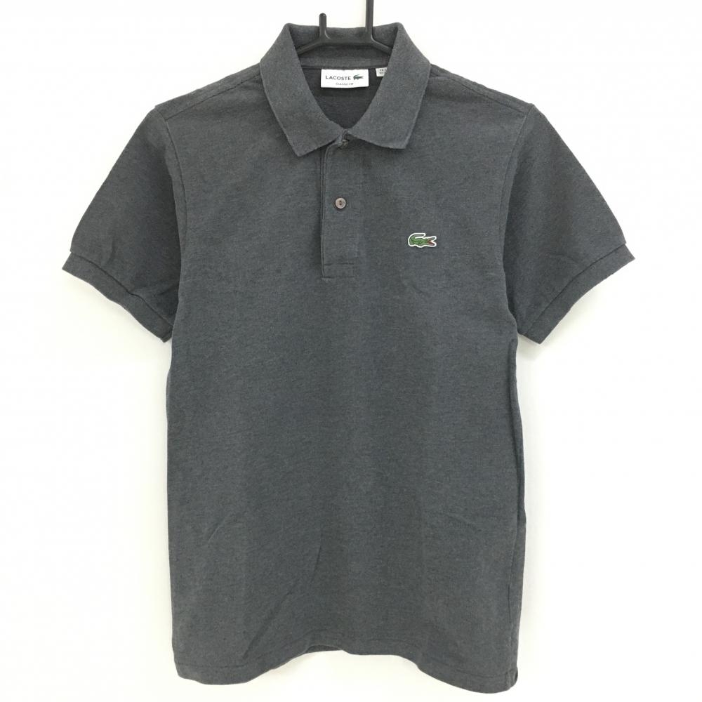 【美品】ラコステ 半袖ポロシャツ グレー ワッペン 無地 メンズ US-XS ゴルフウェア 