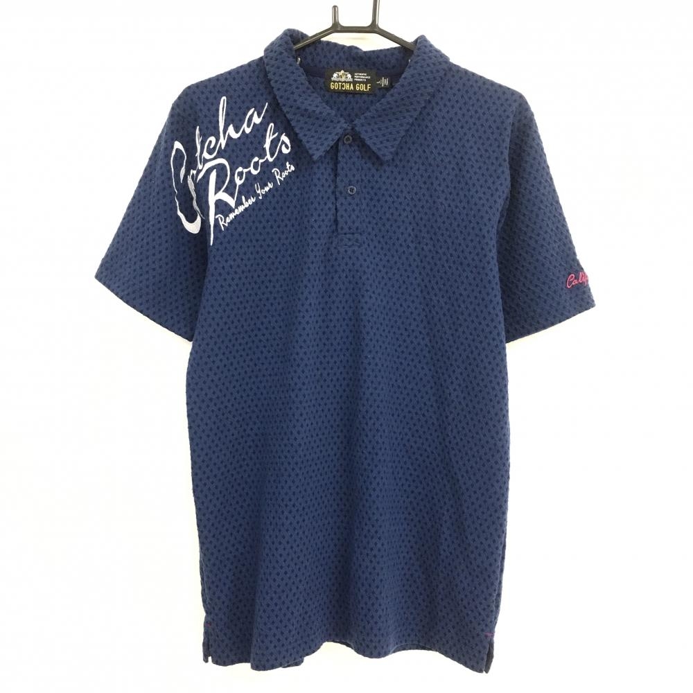 ガッチャゴルフ 半袖ポロシャツ ネイビー チェック メンズ L ゴルフウェア GOTCHA GOLF