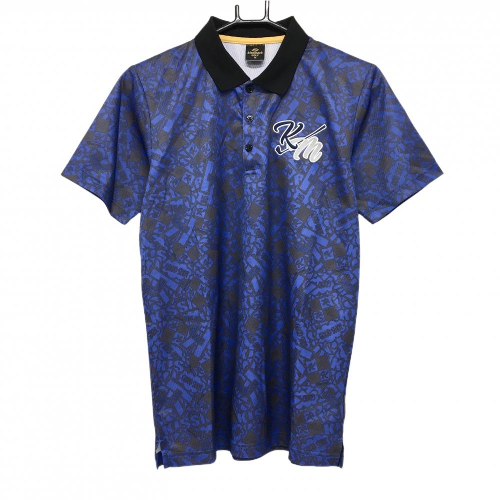 【超美品】キスマークゴルフ 半袖ポロシャツ ブルー×グレー 総柄 メンズ M ゴルフウェア kissmark