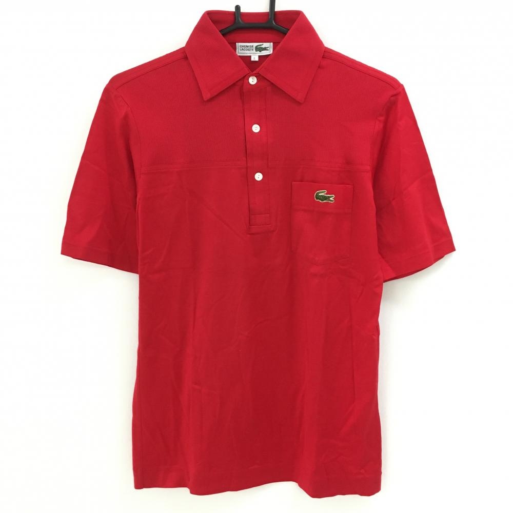 【美品】シュミーズラコステ 半袖ポロシャツ レッド コットン100％  メンズ 3(M) ゴルフウェア CHEMISE LACOSTE