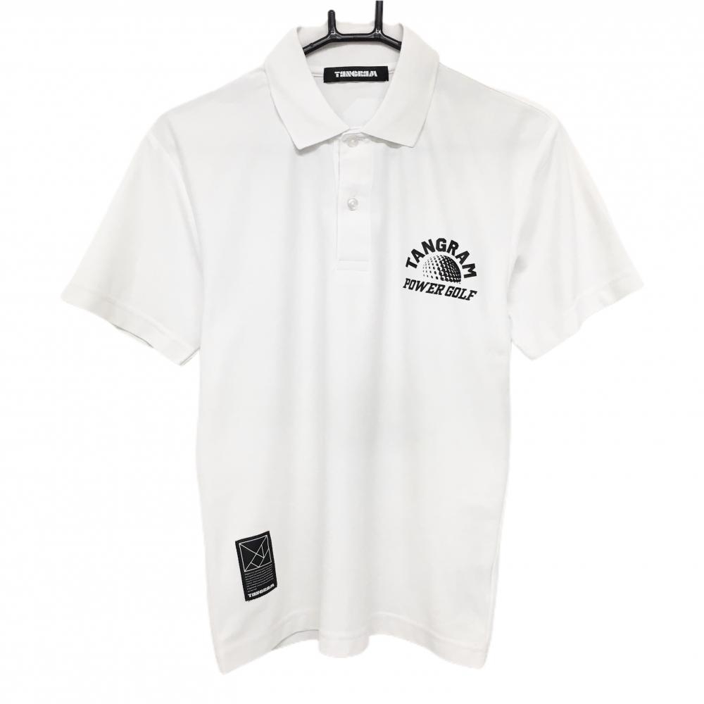 【美品】タングラム 半袖ポロシャツ 白×黒 背面ビッグロゴ  メンズ XS ゴルフウェア 