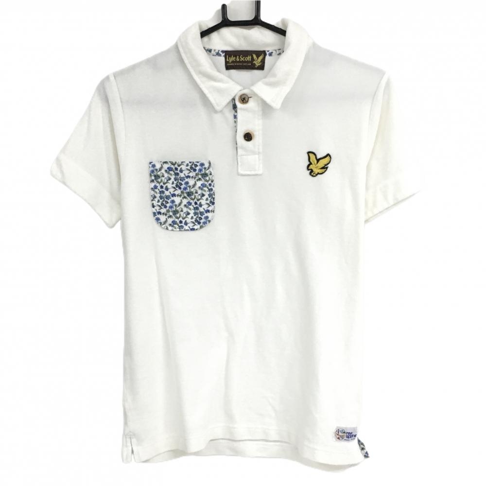 【超美品】ライルアンドスコット×reynspooner 半袖ポロシャツ 白 パイル地 胸ポケット メンズ S ゴルフウェア LYLE＆SCOTT
