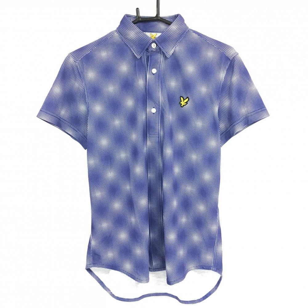 【美品】ライルアンドスコット 半袖ポロシャツ ブルー×白 グラデーションドット総柄 ワッペン メンズ SMALL ゴルフウェア LYLE＆SCOTT