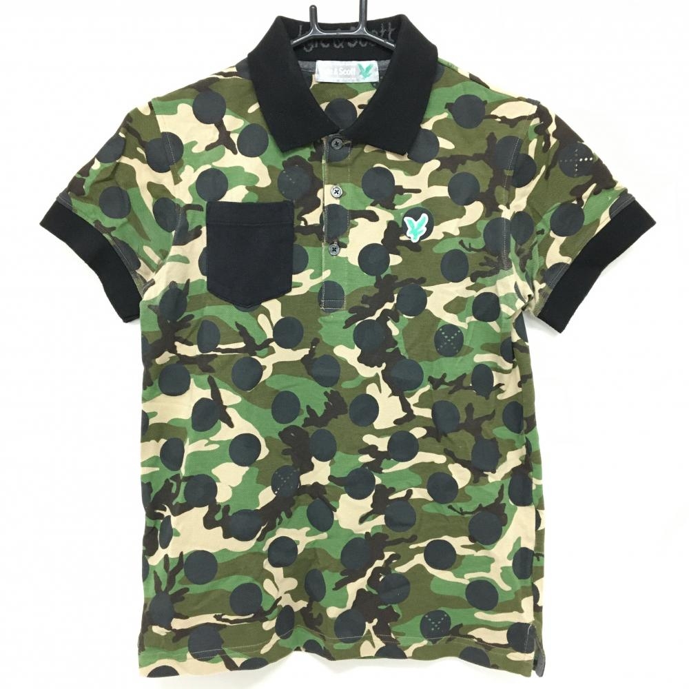 ライルアンドスコット 半袖ポロシャツ カーキ×黒 カモフラ柄 迷彩 ドット メンズ S ゴルフウェア LYLE＆SCOTT