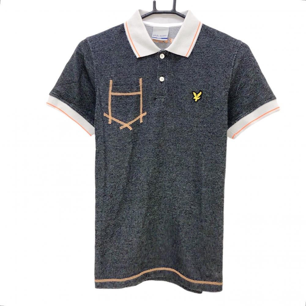 【美品】ライルアンドスコット 半袖ポロシャツ ネイビー×ライトグレー 襟・袖ライン 胸ポケット  メンズ SMALL ゴルフウェア LYLE＆SCOTT