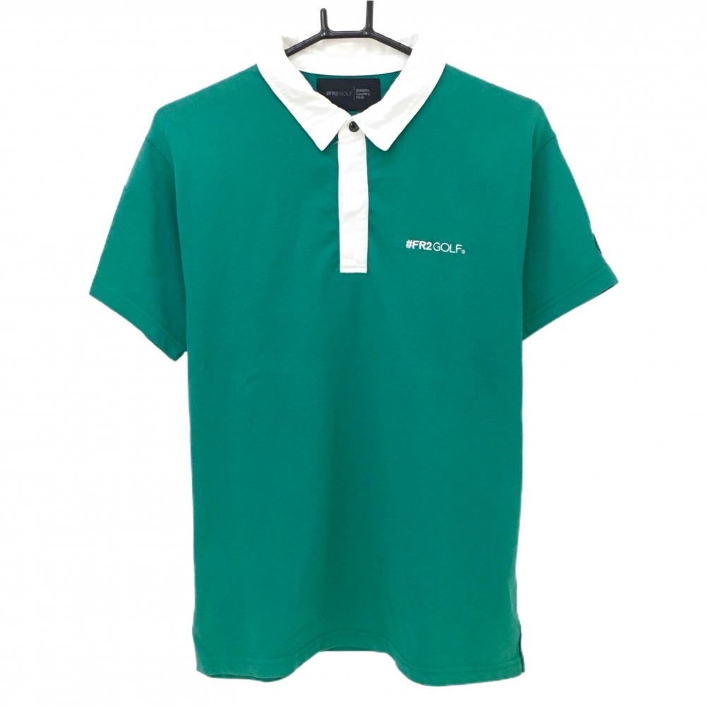 【美品】エフアールツーゴルフ  半袖ポロシャツ　グリーン バックプリント  メンズ S ゴルフウェア FR2 GOLF
