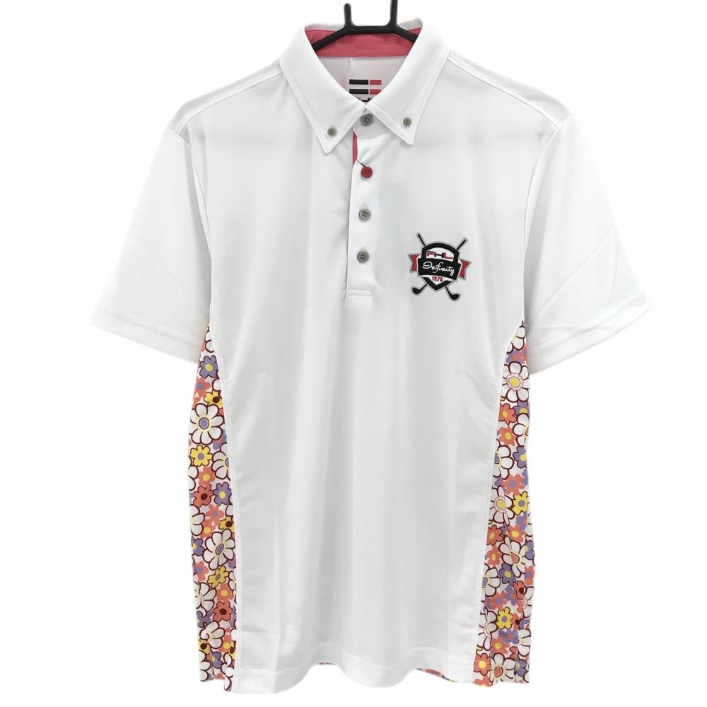 【新品】ピンハイゴルフ 半袖ポロシャツ 白×ピンク 背面花柄 ボタンダウン  メンズ L ゴルフウェア PIN HIGH