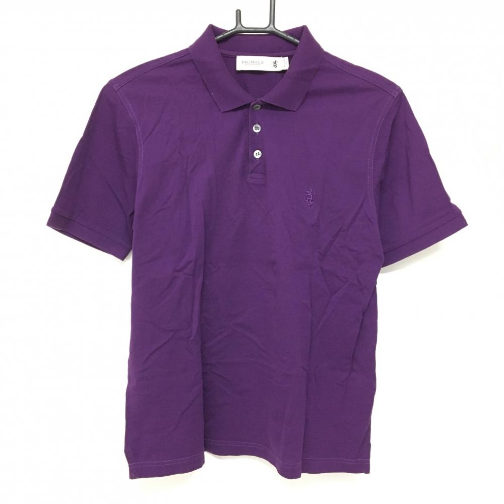 【超美品】プリングル 半袖ポロシャツ パープル ロゴ刺しゅう コットン100％ メンズ S ゴルフウェア PRINGLE