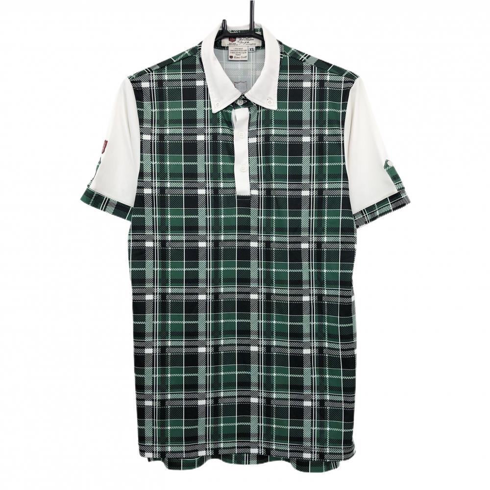 イリアックゴルフ 半袖ポロシャツ グリーン×白 チェック ボタンダウン メンズ XS ゴルフウェア ILIAC GOLF 