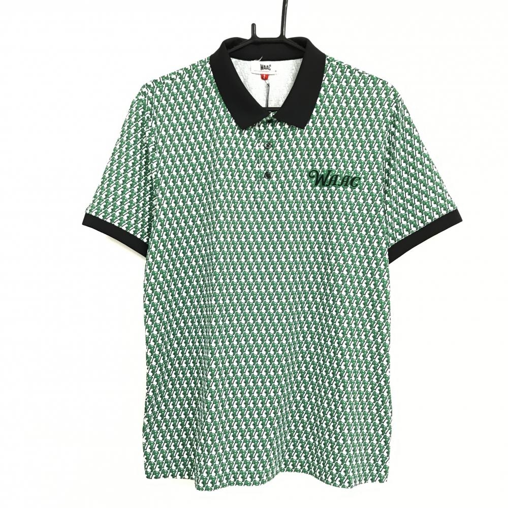 【新品】ワック 半袖ポロシャツ グリーン×白 総柄 ゴルファー  メンズ 2(M) ゴルフウェア WAAC