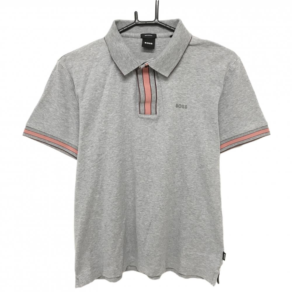 ボス 半袖ポロシャツ グレー 前立て・袖口ライン  メンズ S ゴルフウェア BOSS