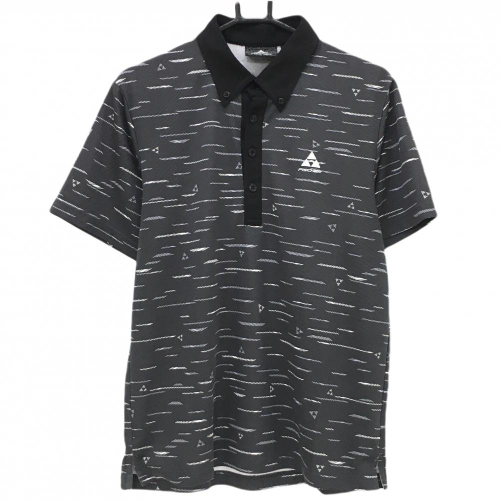 【超美品】フィッシャー 半袖ポロシャツ ダークグレー×白 総柄 ボタンダウン メンズ LL ゴルフウェア FISCHER