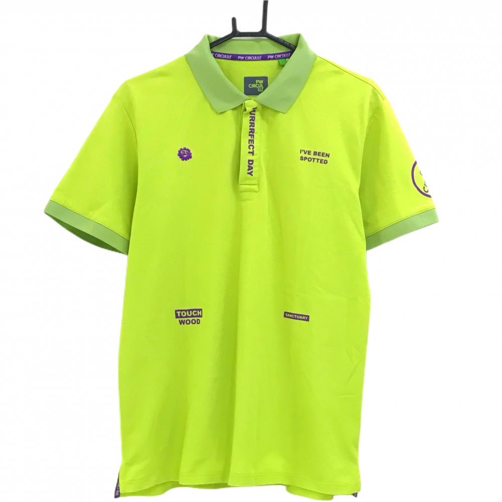 ピーダブリュサーキュラス 半袖ポロシャツ ライトグリーン 袖ロゴプリント メンズ L ゴルフウェア PW CIRCULUS