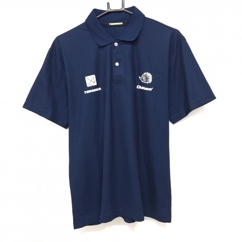 【超美品】タングラム×クラブハウス 半袖ポロシャツ ネイビー×白 バックプリント メンズ M ゴルフウェア TANGRAM