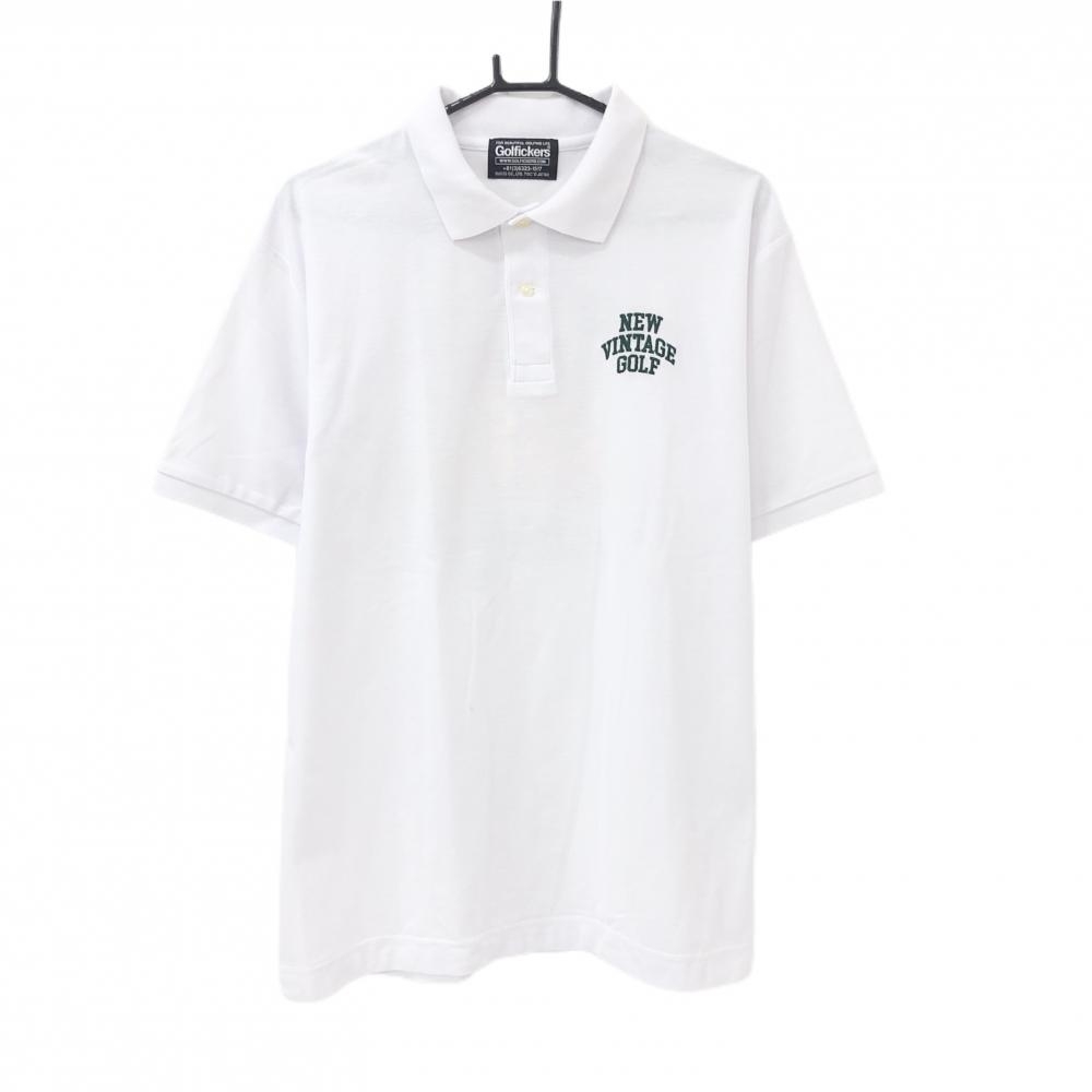 【美品】ゴルフィッカーズ 半袖ポロシャツ 白 バックプリント メンズ XL ゴルフウェア Golfickers
