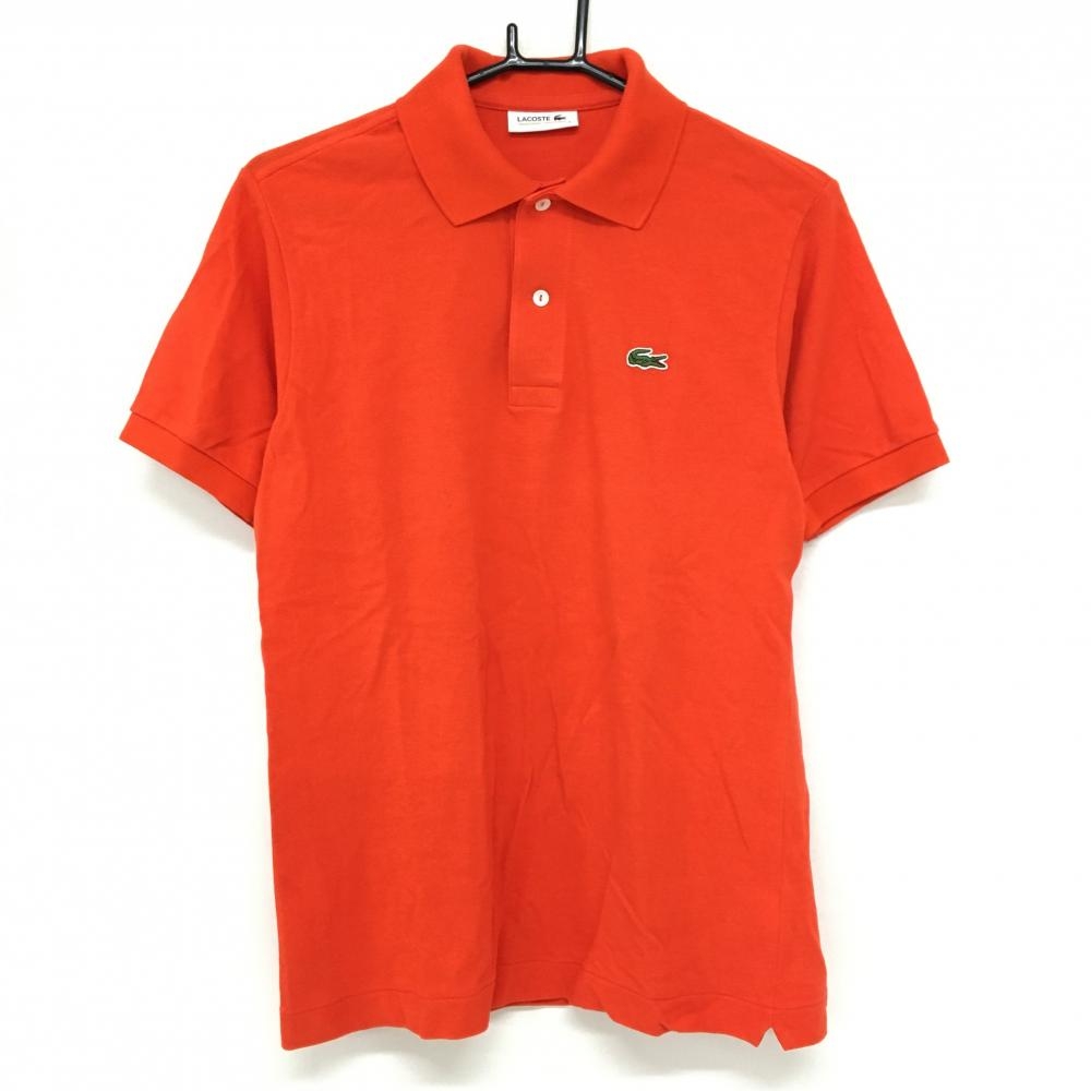 【超美品】ラコステ 半袖ポロシャツ オレンジレッド ワッペン  メンズ 3(M) ゴルフウェア LACOSTE