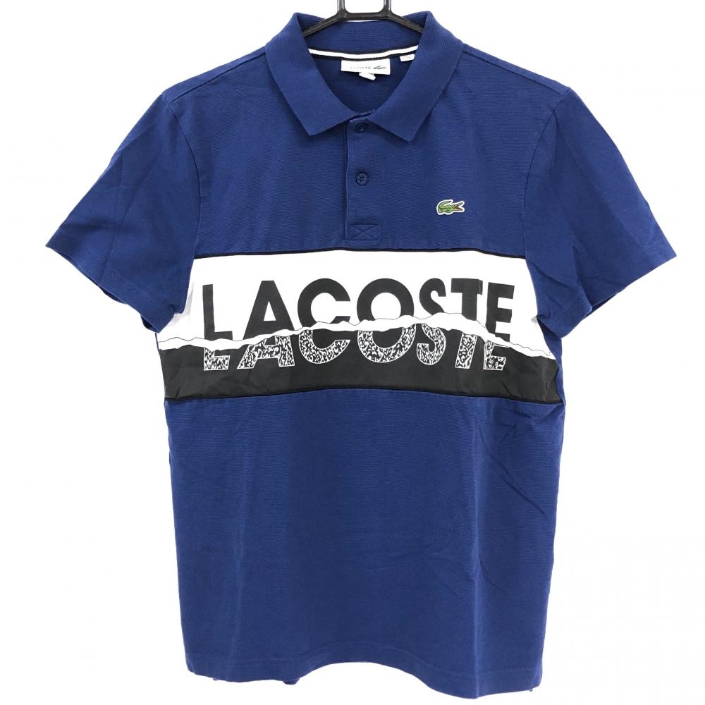 ラコステスポーツ 半袖ポロシャツ ネイビー×白 フロントロゴ メンズ US-M ゴルフウェア LACOSTE