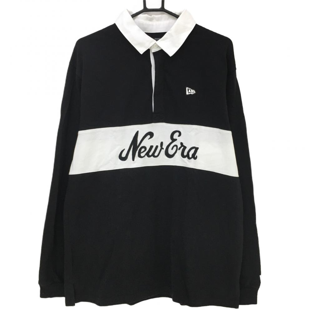 ニューエラ 長袖ポロシャツ 黒×白 シリコンロゴ  メンズ XL ゴルフウェア  画像