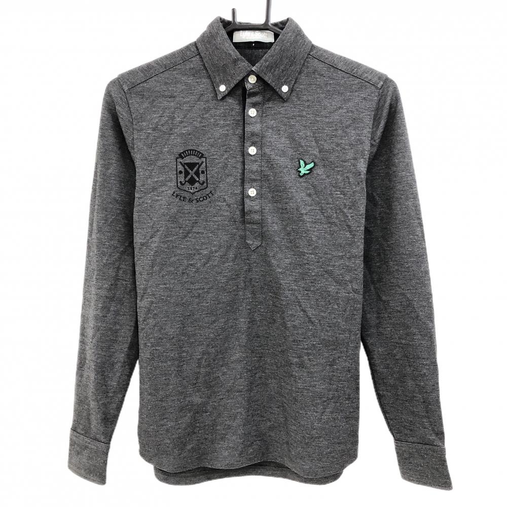 【美品】ライルアンドスコット 長袖ポロシャツ 杢ダークグレー ワッペン ボタンダウン メンズ S ゴルフウェア LYLE＆SCOTT