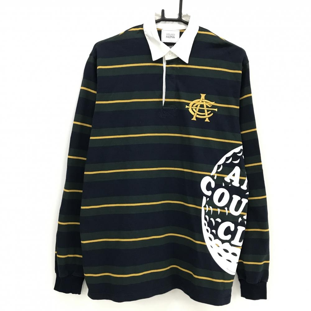 ユナイテッドアローズアンドサンズ 長袖ポロシャツ グリーン×ネイビー ボーダー メンズ M ゴルフウェア UNITED ARROWS & SONS