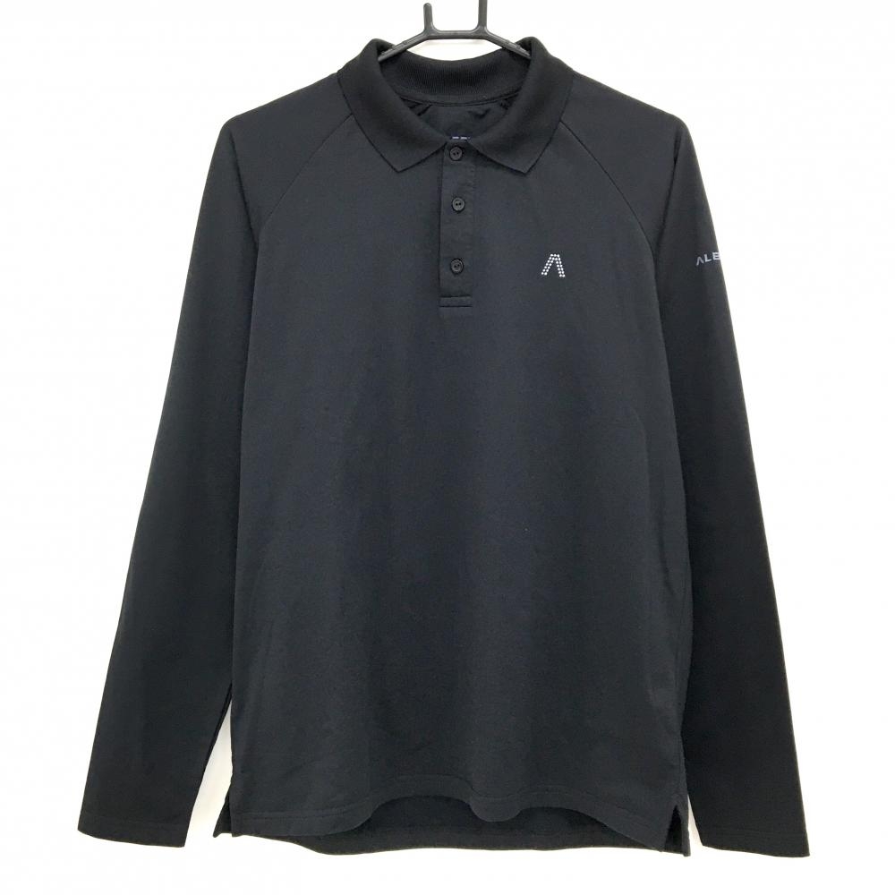 【超美品】アルベルト 長袖ポロシャツ 黒 胸刺しゅう ブランドタグひび メンズ S ゴルフウェア ALBERTO