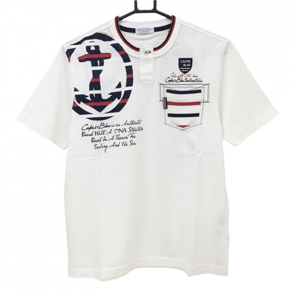【新品】カプリ 半袖Tシャツ 白×ネイビー イカリマーク 胸ポケット メンズ 46 ゴルフウェア CAPRI