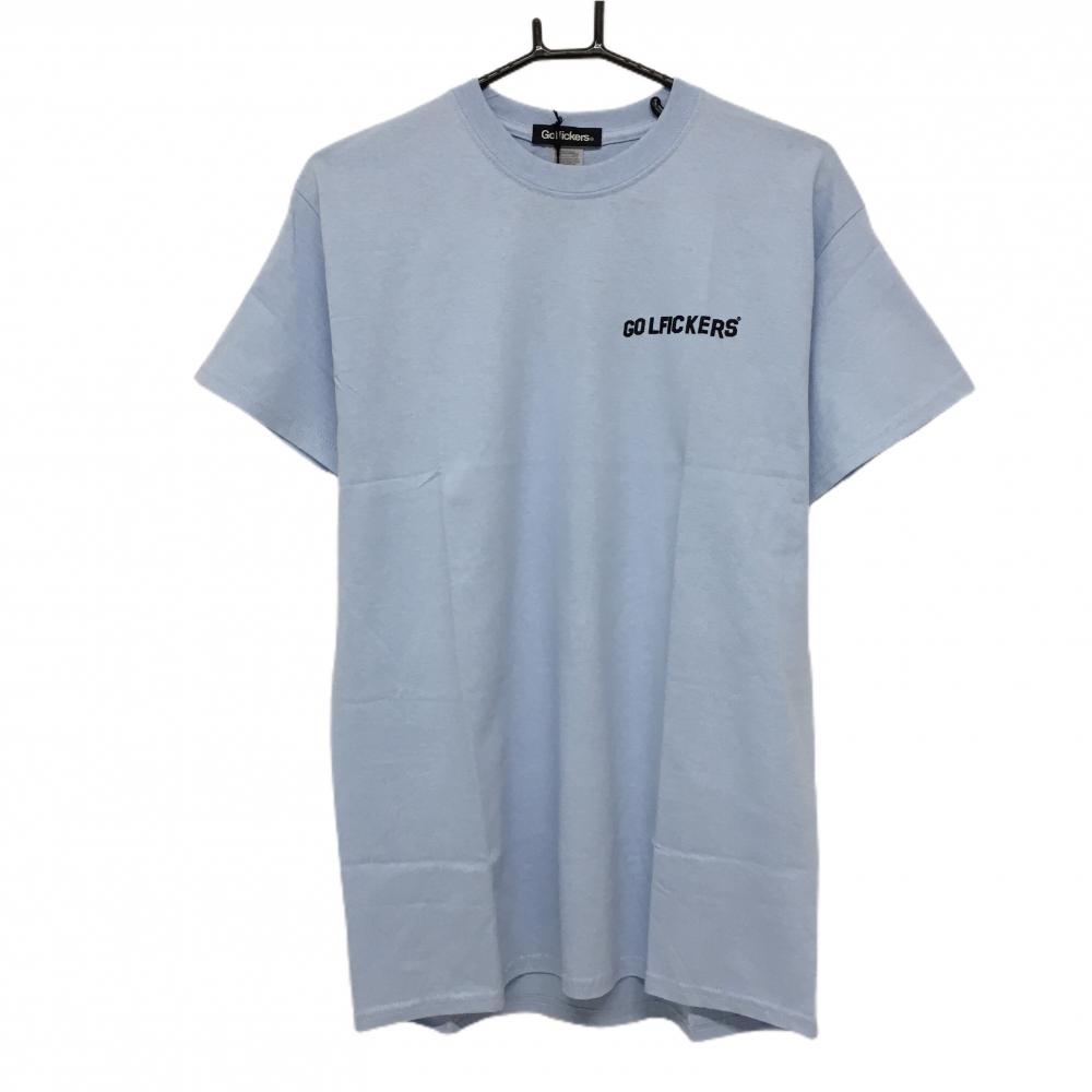 【新品】ゴルフィッカーズ Tシャツ ライトブルー 後ビッグプリント メンズ M ゴルフウェア Golfickers