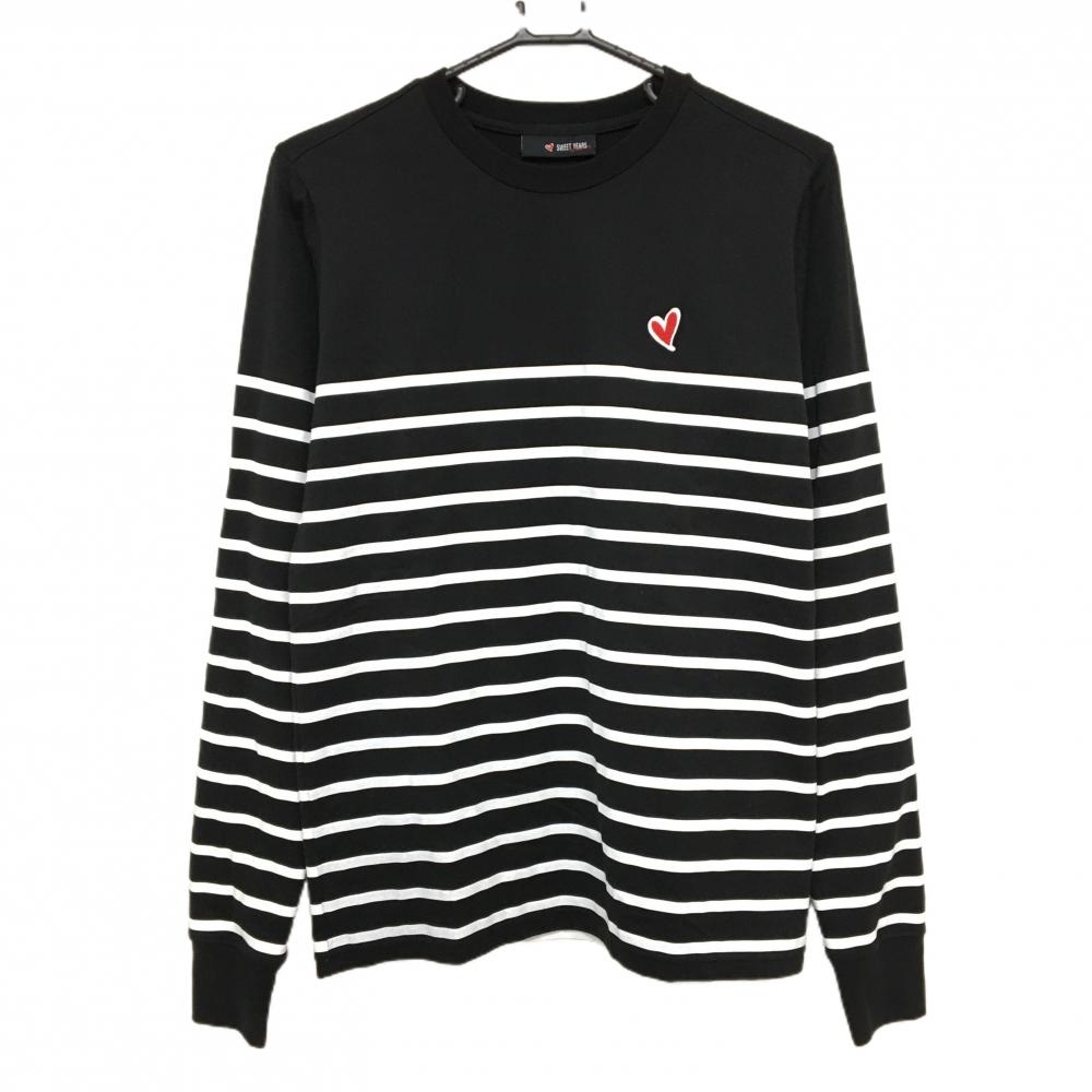 【超美品】スウィートイヤーズ 長袖Ｔシャツ 黒×白 下部ボーダー ハート メンズ M ゴルフウェア SWEET YEARS