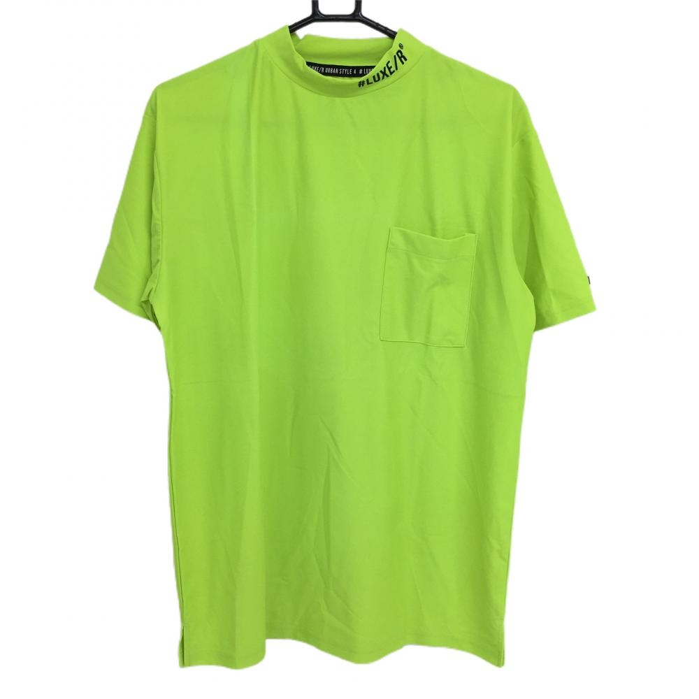 【美品】ラグジュ 半袖ハイネックシャツ ライムグリーン 胸ポケット  メンズ XL ゴルフウェア LUXE/R 画像