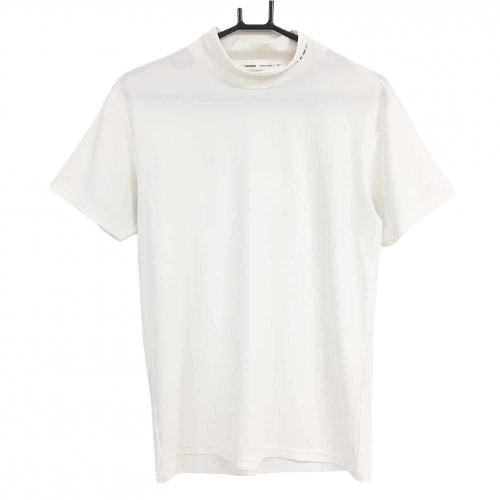 モンジー 半袖ハイネックシャツ 白 ネックロゴ刺しゅう メンズ S ゴルフウェア monzee