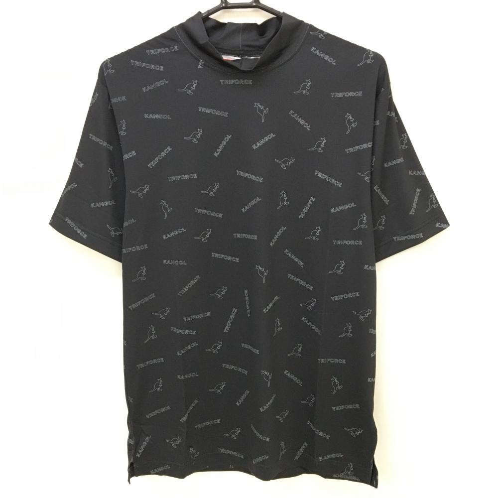 【新品】カンゴール 半袖ハイネックシャツ 黒×白 ロゴ総柄  メンズ M ゴルフウェア KANGOL