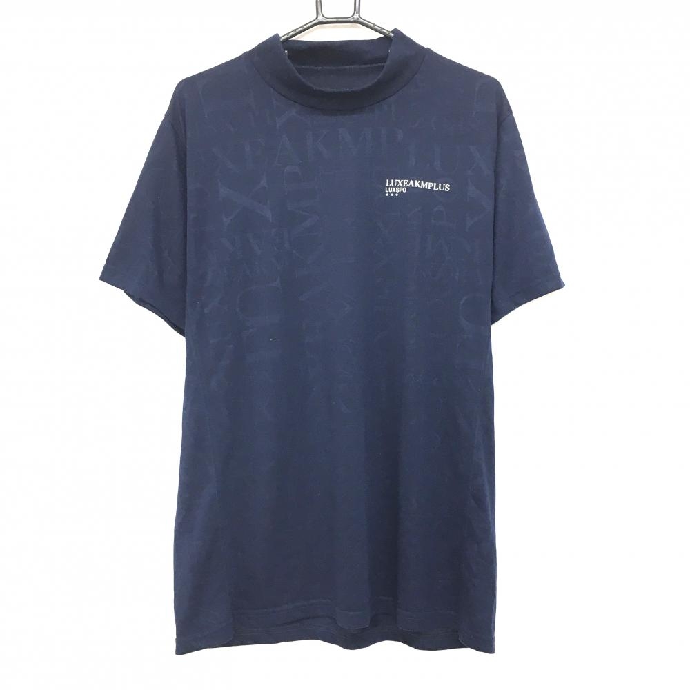 リュクスエイケイエムプラス 半袖ハイネックシャツ ネイビー ロゴ地模様  メンズ XXL ゴルフウェア 大きいサイズ LUXEAKMPLUS