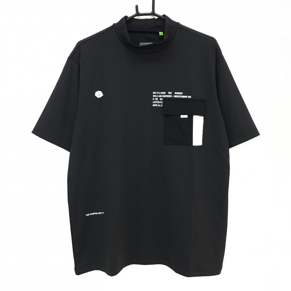 【超美品】ピーダブリュサーキュラス 半袖ハイネックシャツ 黒×白 胸ポケット バックロゴ  メンズ LL ゴルフウェア PW CIRCULUS