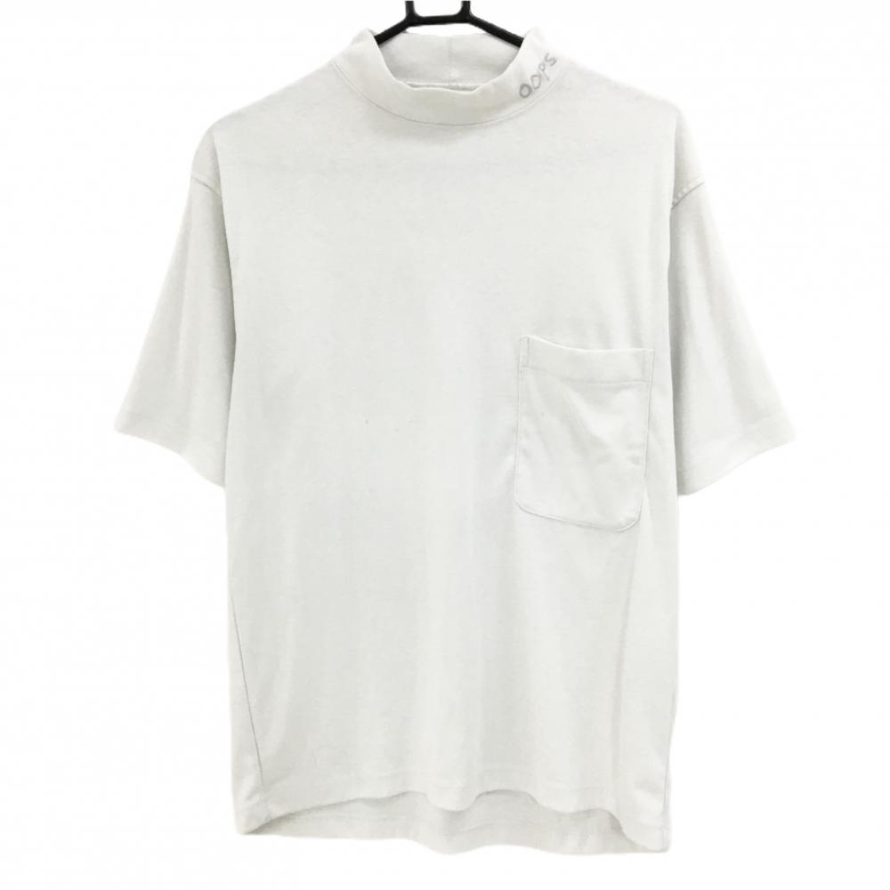【美品】ウップス 半袖ハイネックシャツ 白×グレー ネックロゴ刺しゅう メンズ L ゴルフウェア OOPS