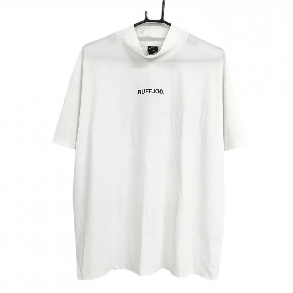 【美品】ラフロッグ 半袖ハイネックシャツ 白×黒 背面ビッグプリント メンズ L ゴルフウェア RUFFLOG