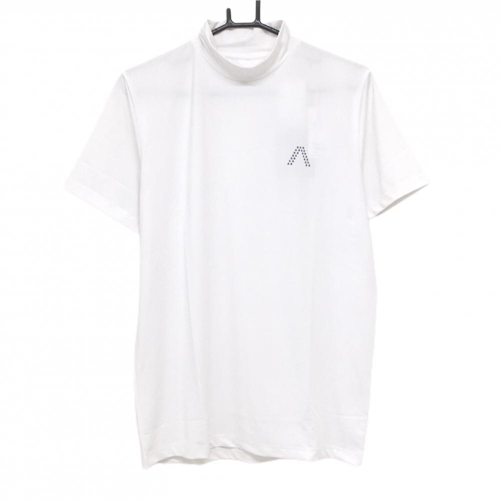 【新品】アルベルト 半袖ハイネックシャツ 白 胸プリント メンズ S ゴルフウェア ALBERTO